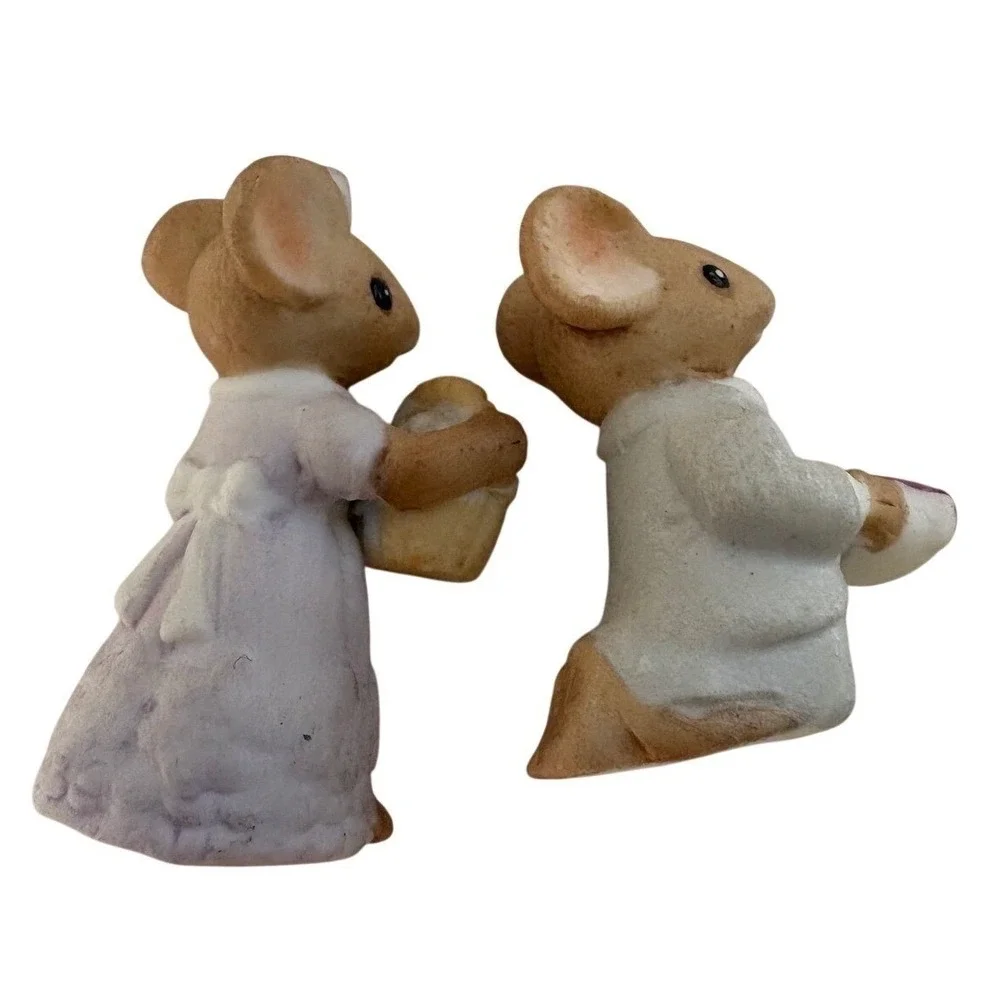 Vintage Miniature Mouse Wedding Party Figurines Fairy Garden Bride‎ Groom 6pcHip